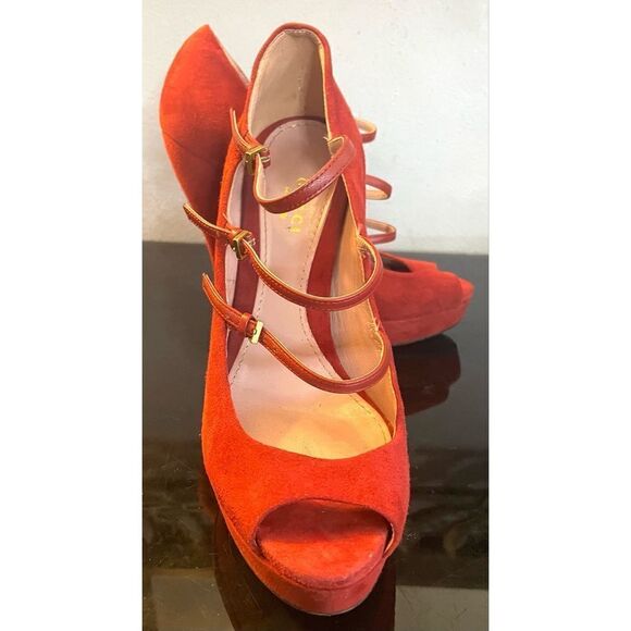 GUCCI SHOES LISBETH HIGH HEEL MARY JANE SUEDE LEATHER PEEP TOE PUMPS SZ 36/6 - Picture 8 of 10